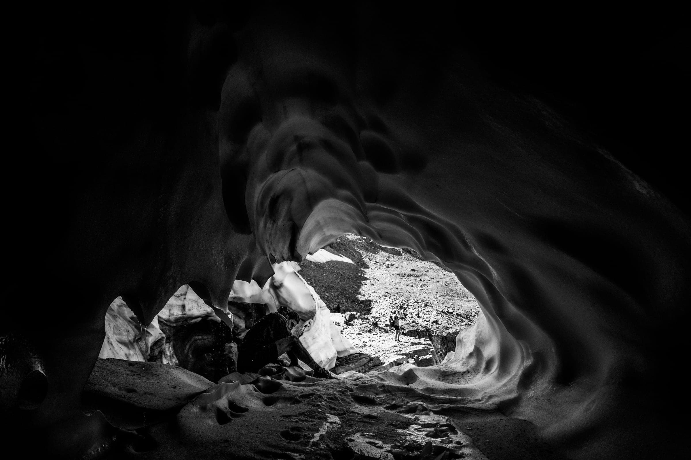 B&W swirl of an ice cave opening