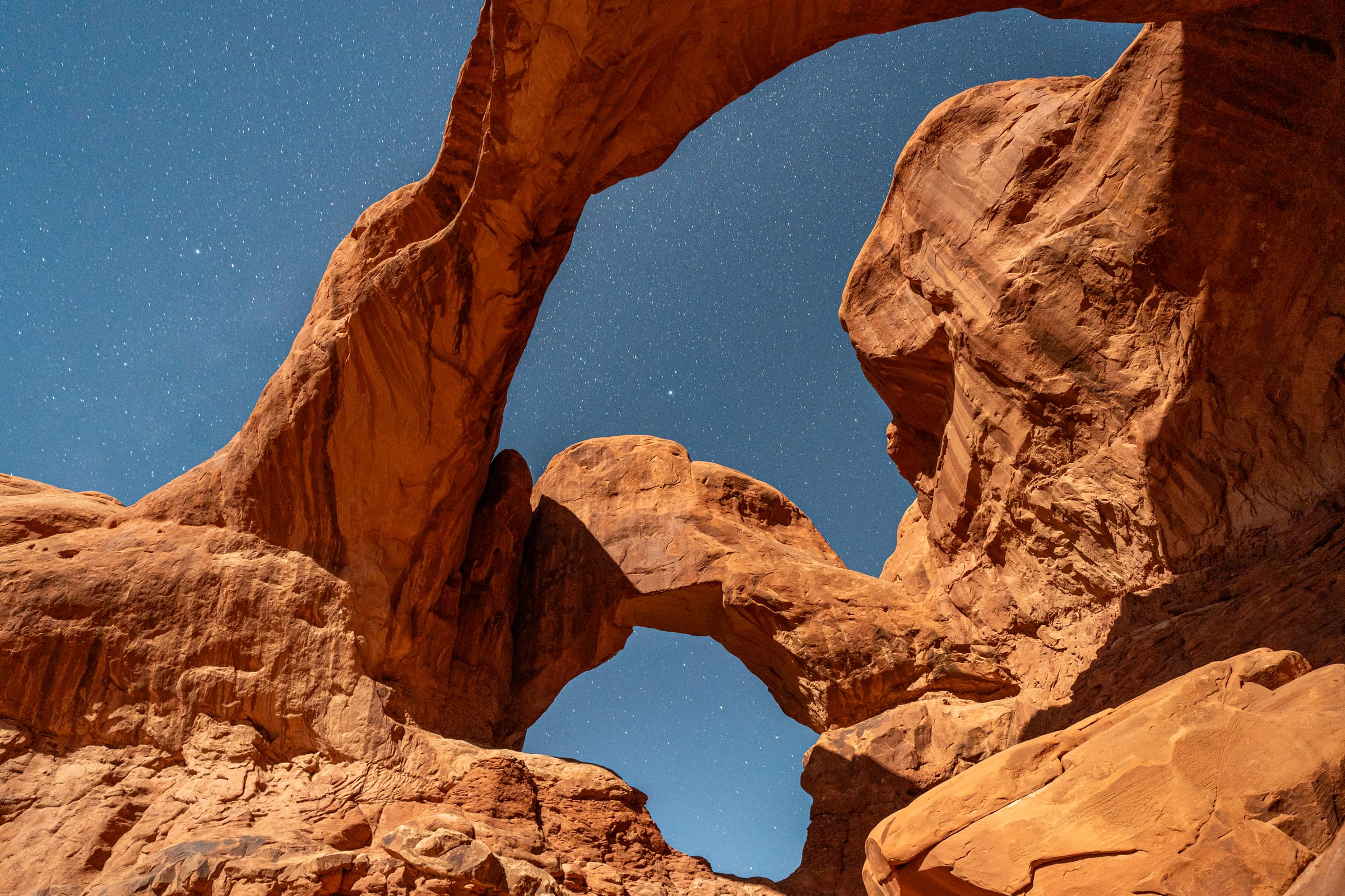 Double Arch against deep blue sky, Arches NP